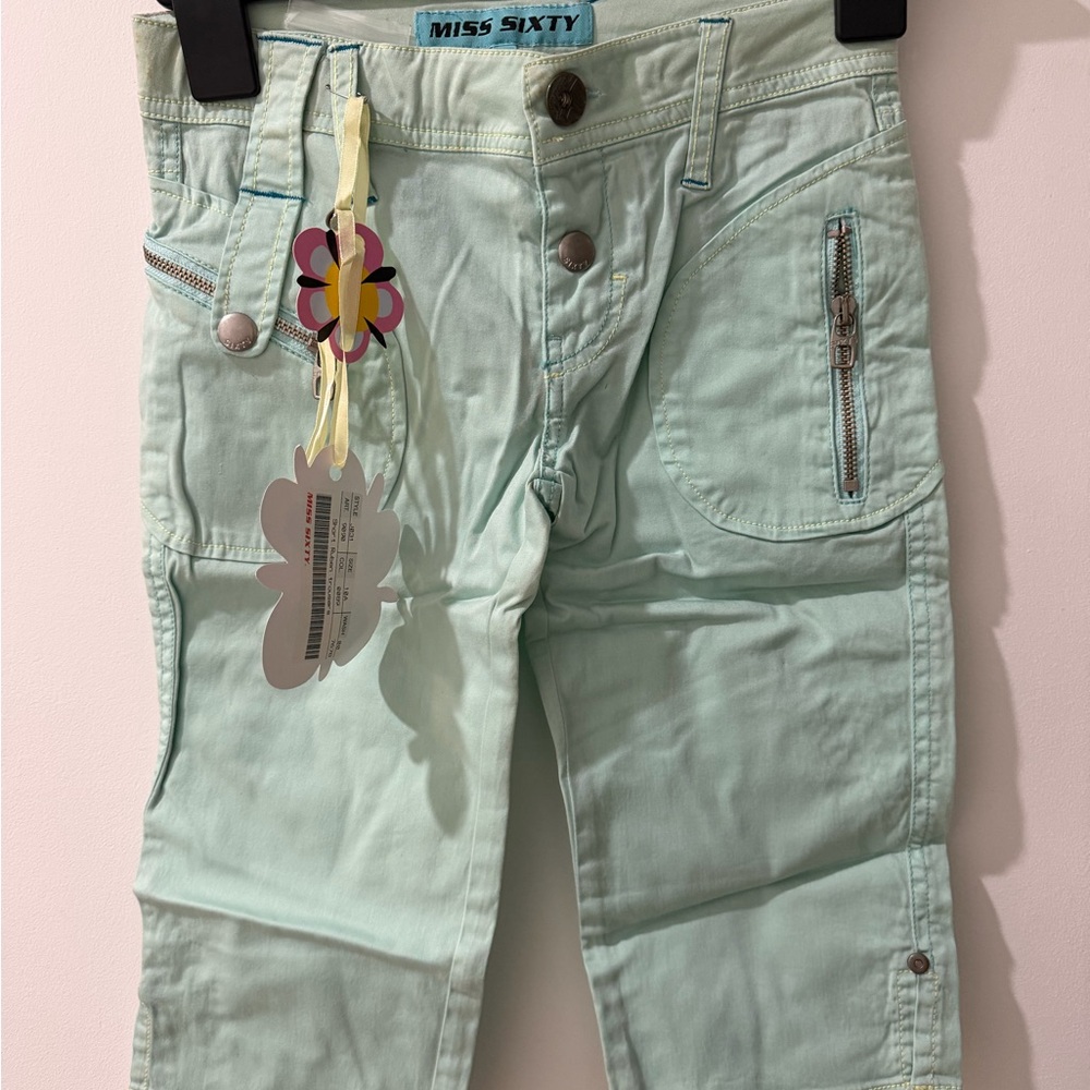 Miss Sixty Mint Green Cargo Jeans for Girls have a small damage